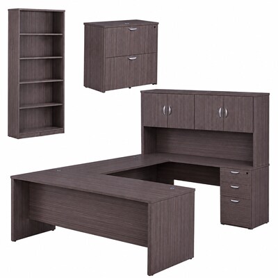 Boss Office Products U-Shaped Desk with Hutch, File Cabinet, and Bookcase, Driftwood (GROUPA28-DW)
