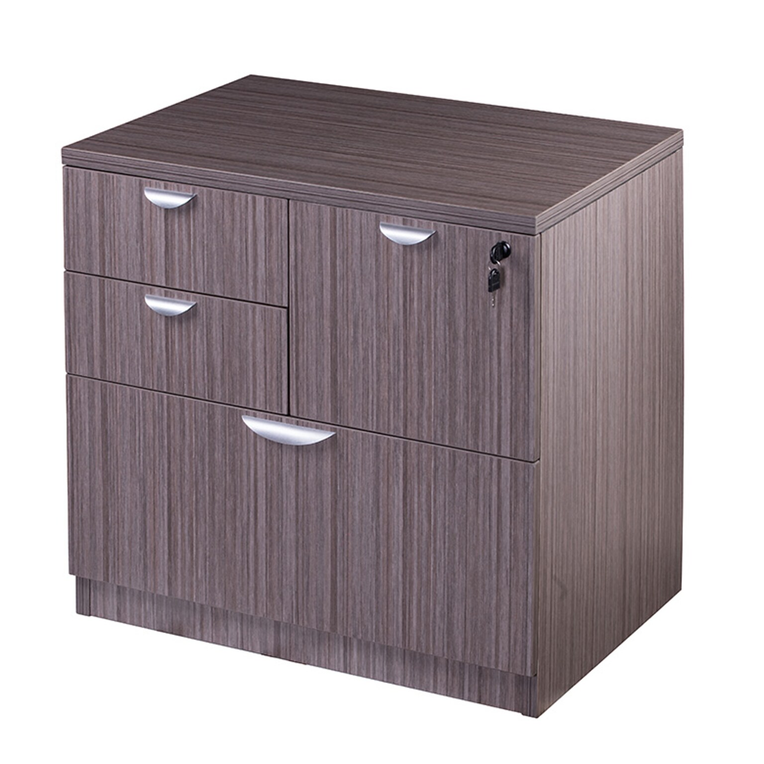 Boss Office Products Lateral File Cabinet, Letter/Legal Size, Lockable, 29H x 31W x 22D, Driftwood (N114-DW)
