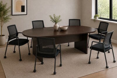 Boss Office Products 71"W x 35"D Racetrack Shaped Conference Table, Mocha (N135-MOC)