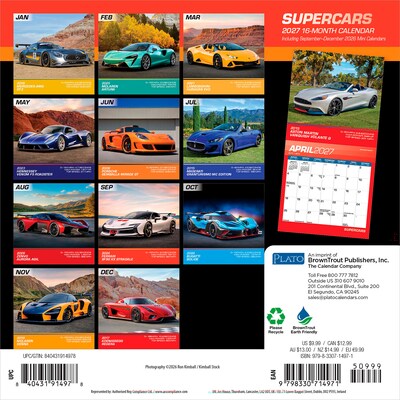 2027 BrownTrout Supercars 7 x 7 Monthly Wall Calendar (9798330714971)