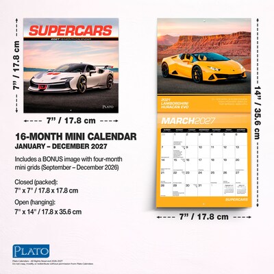 2027 BrownTrout Supercars 7" x 7" Monthly Wall Calendar (9798330714971)