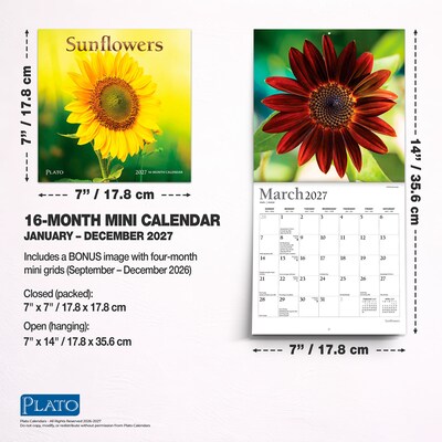 2027 BrownTrout Sunflowers 7" x 7" Monthly Wall Calendar (9798330714964)