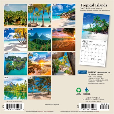2027 BrownTrout Tropical Islands 7 x 7 Monthly Wall Calendar (9798330714988)