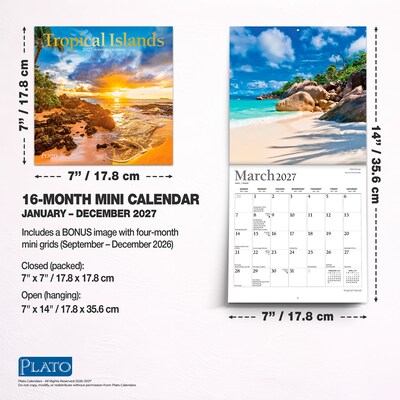 2027 BrownTrout Tropical Islands 7" x 7" Monthly Wall Calendar (9798330714988)