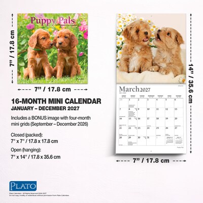 2027 BrownTrout Puppy Pals 7" x 7" Monthly Wall Calendar (9798330713820)