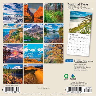 2027 BrownTrout National Parks 7 x 7 Monthly Wall Calendar (9798330713790)