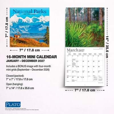 2027 BrownTrout National Parks 7" x 7" Monthly Wall Calendar (9798330713790)