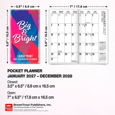 2027-2028 BrownTrout Big & Bright Large Print 3.5" x 6.5" Monthly Planner (9798330710157)