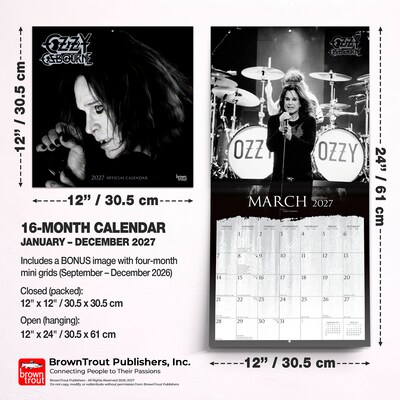 2027 BrownTrout Ozzy Osbourne 12" x 12" Monthly Wall Calendar (9798330716104)