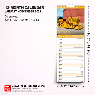 2027 BrownTrout Tractors 5.7" x 16.5" Monthly Slimline Wall Calendar (9798330710270)
