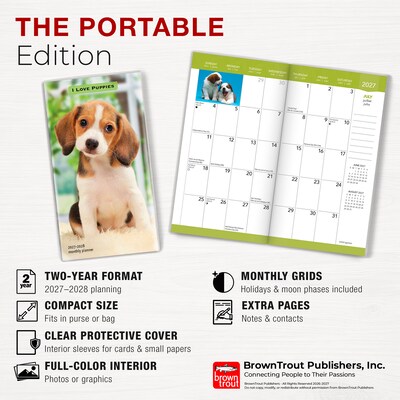 2027-2028 BrownTrout I Love Puppies 3.5" x 6.5" Monthly Planner (9798330710232)
