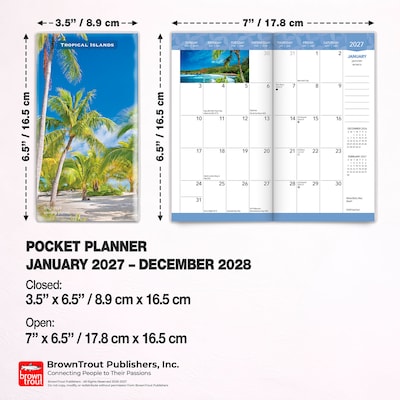 2027-2028 BrownTrout Tropical Islands 3.5" x 6.5" Monthly Planner (9798330710218)