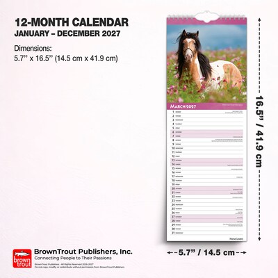 2027 BrownTrout Horse Lovers 5.7" x 16.5" Monthly Slimline Wall Calendar (9798330710294)