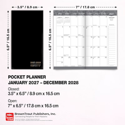 2027-2028 BrownTrout ViewPoint 3.5" x 6.5" Monthly Planner, Black (9798330710263)
