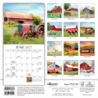 2027 BrownTrout Beckoning Barns 7 x 7 Monthly Wall Calendar (9781773728827)