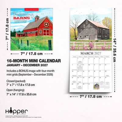 2027 BrownTrout Beckoning Barns 7" x 7" Monthly Wall Calendar (9781773728827)