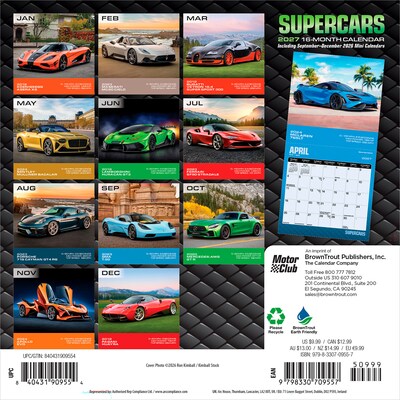 2027 BrownTrout Supercars 7 x 7 Monthly Wall Calendar (9798330709557)