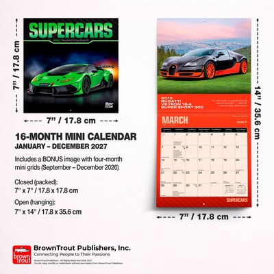 2027 BrownTrout Supercars 7" x 7" Monthly Wall Calendar (9798330709557)
