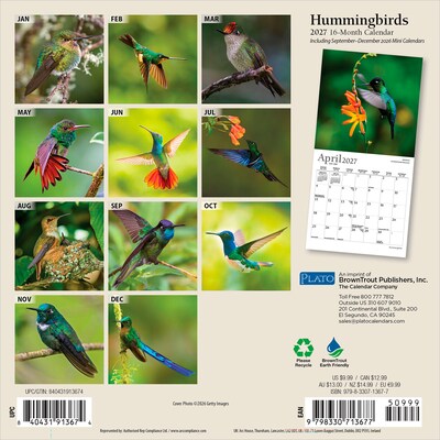 2027 BrownTrout Hummingbirds 7 x 7 Monthly Wall Calendar (9798330713677)