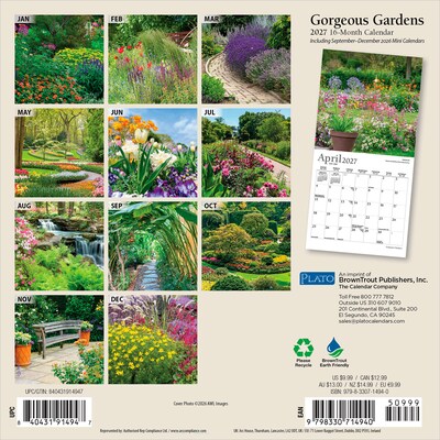 2027 BrownTrout Gorgeous Gardens 7 x 7 Monthly Wall Calendar (9798330714940)