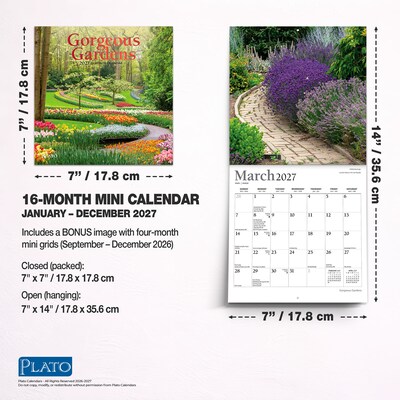 2027 BrownTrout Gorgeous Gardens 7" x 7" Monthly Wall Calendar (9798330714940)