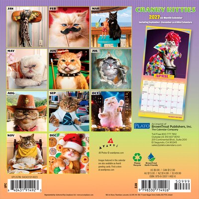 2027 BrownTrout Avanti Cranky Kitties 7 x 7 Monthly Wall Calendar (9798330714926)