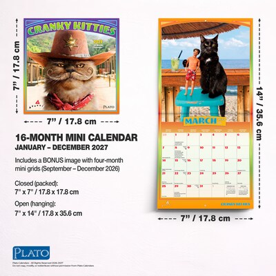 2027 BrownTrout Avanti Cranky Kitties 7" x 7" Monthly Wall Calendar (9798330714926)
