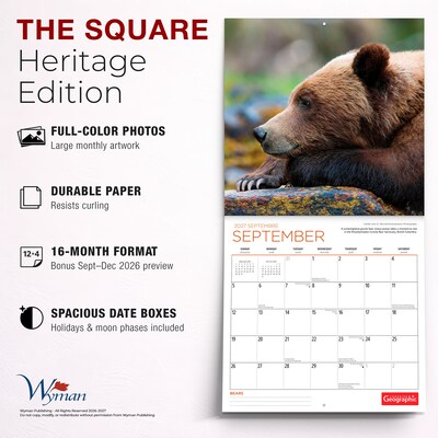 2027 BrownTrout Canadian Geographic Bears 12" x 12" Monthly Wall Calendar (9781525617942)