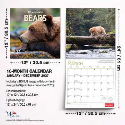 2027 BrownTrout Canadian Geographic Bears 12" x 12" Monthly Wall Calendar (9781525617942)