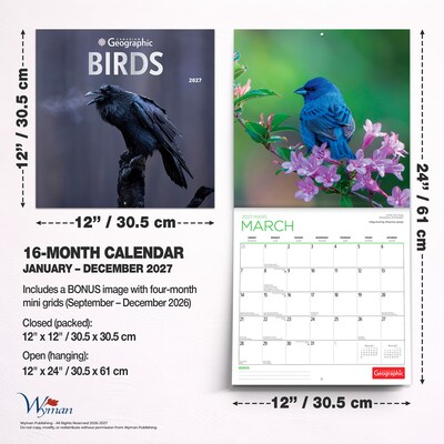 2027 BrownTrout Canadian Geographic Birds 12" x 12" Monthly Wall Calendar (9781525617195)
