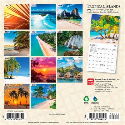 2027 BrownTrout Tropical Islands 7 x 7 Monthly Wall Calendar (9798330709694)