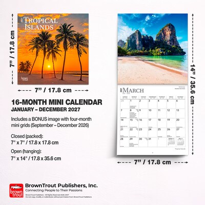 2027 BrownTrout Tropical Islands 7" x 7" Monthly Wall Calendar (9798330709694)