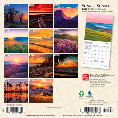 2027 BrownTrout Sunrise Sunset 7 x 7 Monthly Wall Calendar (9798330709663)
