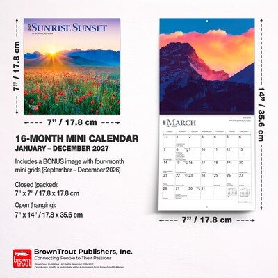 2027 BrownTrout Sunrise Sunset 7" x 7" Monthly Wall Calendar (9798330709663)