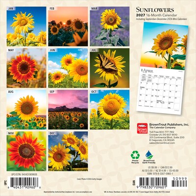 2027 BrownTrout Sunflowers 7 x 7 Monthly Wall Calendar (9798330709601)