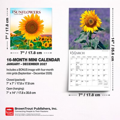2027 BrownTrout Sunflowers 7" x 7" Monthly Wall Calendar (9798330709601)