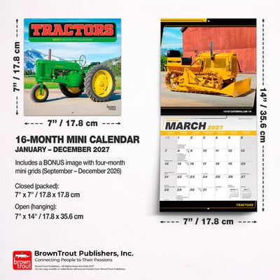 2027 BrownTrout Tractors 7" x 7" Monthly Wall Calendar (9798330709564)