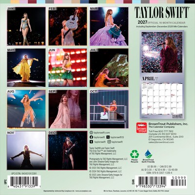 2027 BrownTrout Taylor Swift 7 x 7 Monthly Wall Calendar (9798330713394)