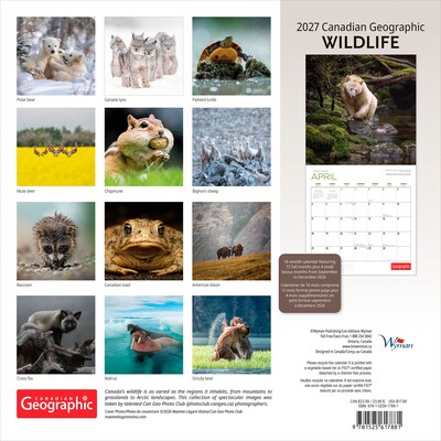 2027 BrownTrout Canadian Geographic Wildlife 12 x 12 Monthly Wall Calendar (9781525617881)