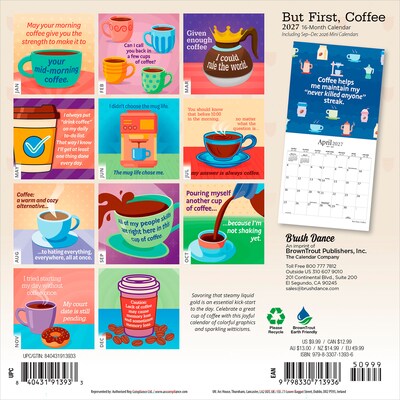 2027 BrownTrout But First Coffee 7 x 7 Monthly Wall Calendar (9798330713936)