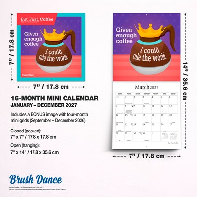 2027 BrownTrout But First Coffee 7" x 7" Monthly Wall Calendar (9798330713936)
