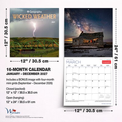 2027 BrownTrout Canadian Geographic Wicked Weather 12" x 12" Monthly Wall Calendar (9781525617843)