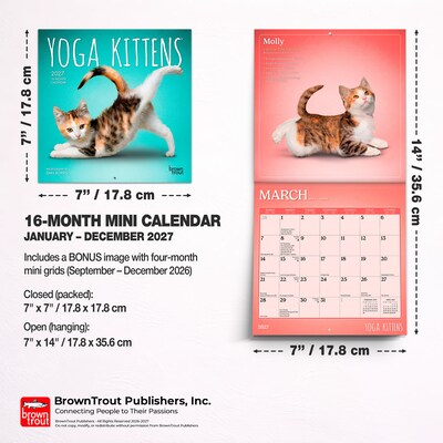 2027 BrownTrout Yoga Kittens 7" x 7" Monthly Wall Calendar (9798330713530)