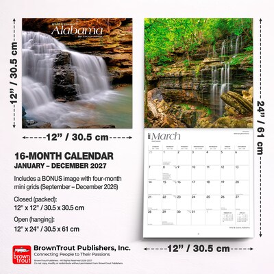 2027 BrownTrout Alabama Wild & Scenic 12" x 12" Monthly Wall Calendar (9798330710362)