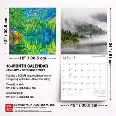 2027 BrownTrout Alaska Wild & Scenic 12" x 12" Monthly Wall Calendar (9798330714056)