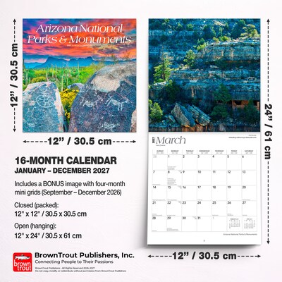 2027 BrownTrout Arizona National Parks & Monuments 12" x 12" Monthly Wall Calendar (9798330710379)
