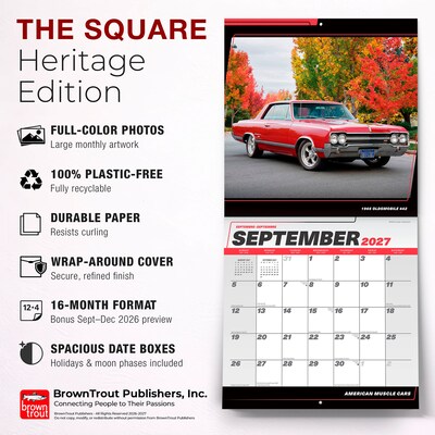 2027 BrownTrout American Muscle Cars 12" x 12" Monthly Wall Calendar (9798330712892)