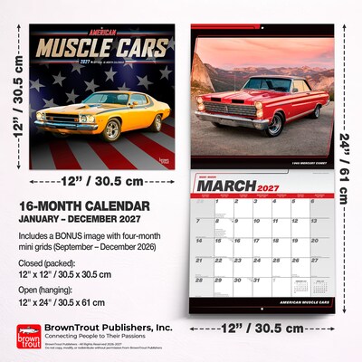 2027 BrownTrout American Muscle Cars 12" x 12" Monthly Wall Calendar (9798330712892)