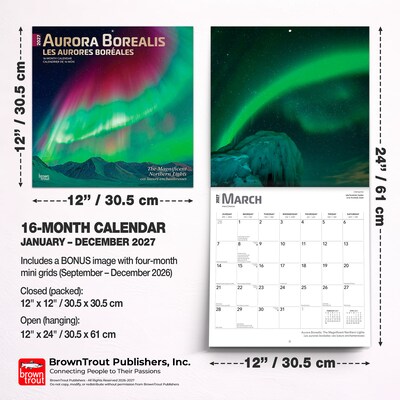 2027 BrownTrout Aurora Borealis 12" x 12" Monthly Wall Calendar (9798330711543)