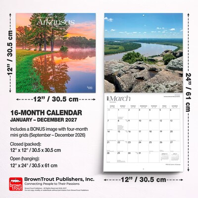 2027 BrownTrout Arkansas Wild & Scenic 12" x 12" Monthly Wall Calendar (9798330714070)